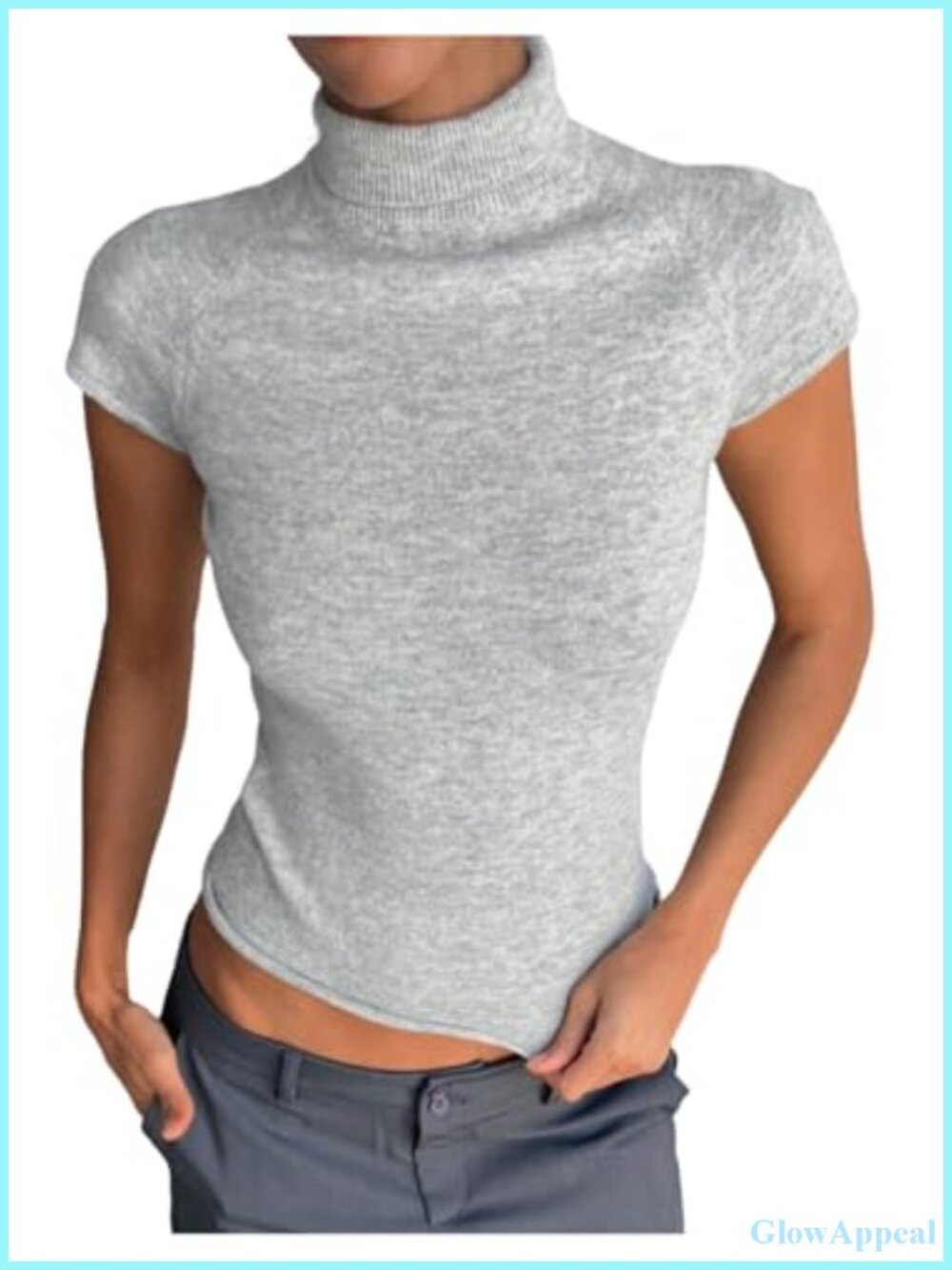 Short Sleeve Turtleneck Cropped Knit Sweater Vest Lightweight Pullover